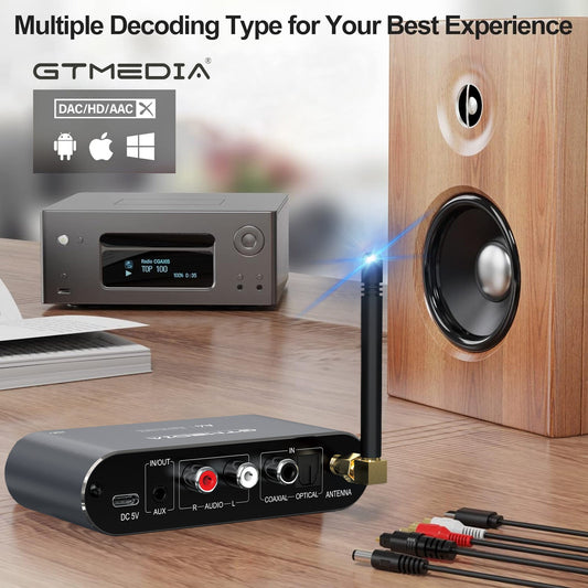 GTMEDIA 6-in-1 Bluetooth 5.1 Receiver Transmitter Low Latency Optical