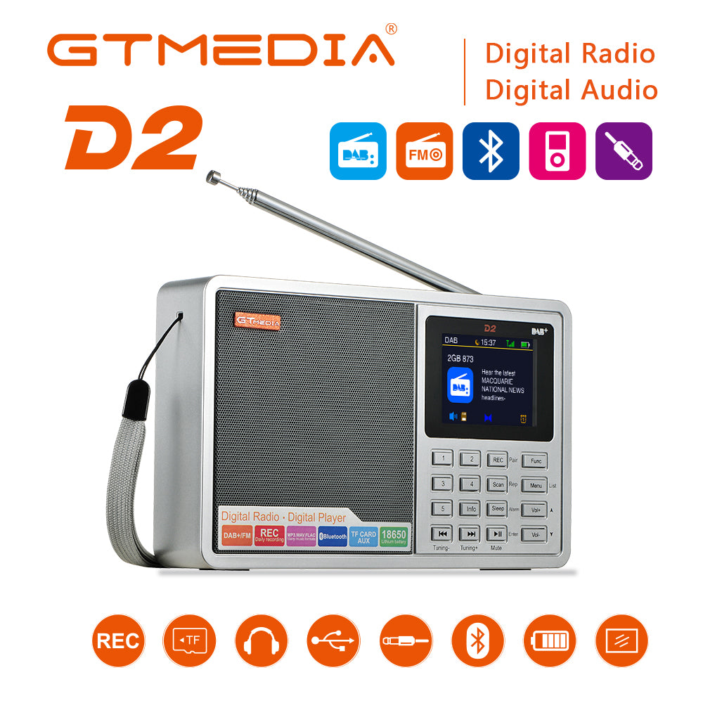 GTMEDIA D2 Potable Digital Radio DAB+ FM With Bluetooth with TFT Color Display